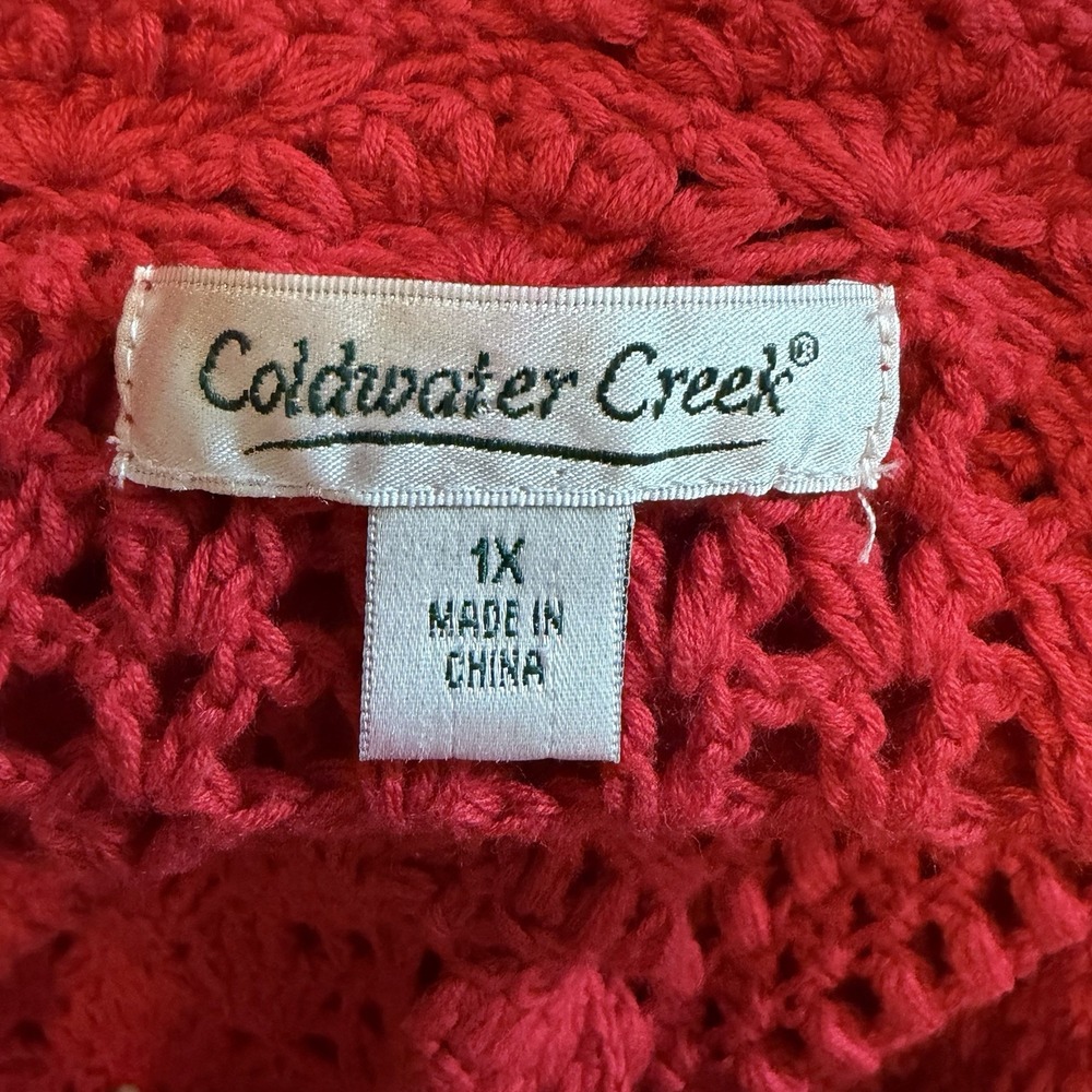 VTG 1X Red Crochet Open Knit 3/4 Sleeve Cottage Cardigan Button Grandma 90s Y2K - Picture 13 of 15